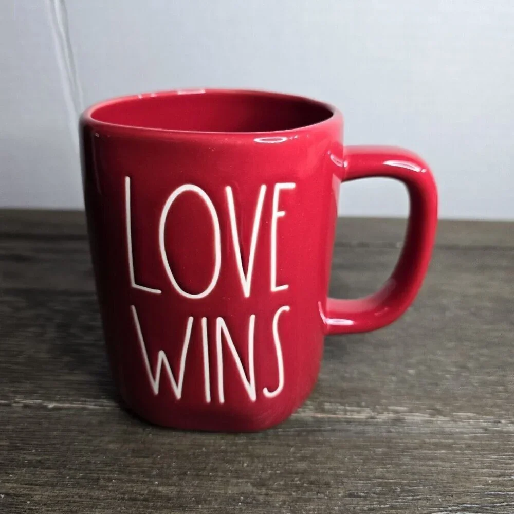 NWT Rae Dunn Artisan Love Wins Red Valentine's Day Mug Magenta Farmhouse